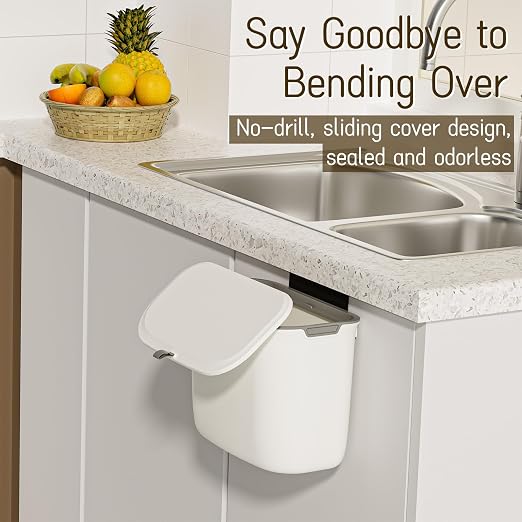 1.9 Gallon Kitchen Compost Bin Hanging Small Trash Can with Lid Under Sink Dual Installation & Triple-Seal Technology, Odorless Kitchen/Bathroom/Office Trash Can for Home, RV - Image 3