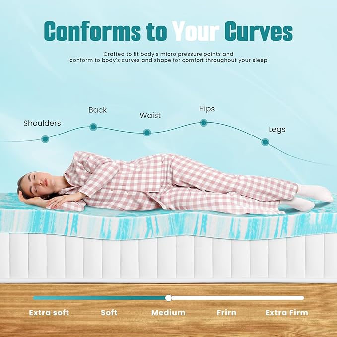 Mattress Toppers Memory Foam Cooling Gel Infused for Enhanced Comfort, CertiPUR-US Certified Breathable Bed Topper Pad with Support for Sleeper Sofa Couch RV Camper, 4 Inch