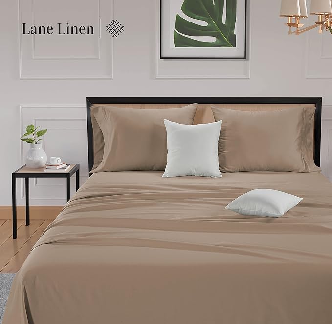 LANE LINEN Split King Sheet Sets for Adjustable Beds - 5 PCs, 600 Thread Count Split King Sheets Set - Sateen Weave King Split Sheets - Split Top King Sheets Set for Adjustable Bed - Taupe