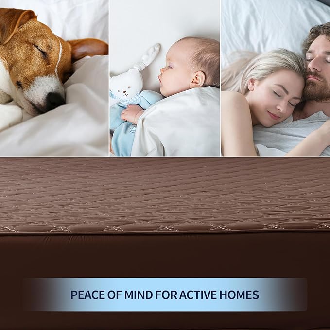 Waterproof Mattress Protector - King Size Mattress Pad Silent & Fitted Sheet Style | Full Bed Protection for Kids, Pets, Adults | Hypoallergenic, Machine Washable (Chocolate, King)