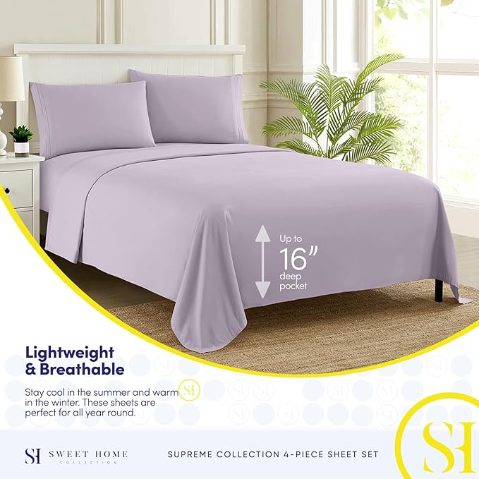 California King Sheet Sets - Breathable Luxury Sheets with Full Elastic & Secure Corner Straps Built In - 1800 Supreme Collection Cal King Deep Pocket Bedding Set, Sheet Set, California King, Lilac