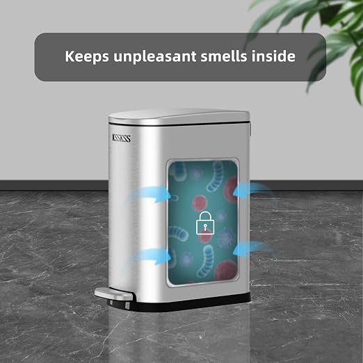 KSSKSS 2.6 Gallon Slim Bathroom Trash Can with Soft Close Lid, 10L Stainless Steel Garbage Can with Removable Liner Bucket, for Narrow Spaces,Bathroom, Bedroom (Silver) - Image 4