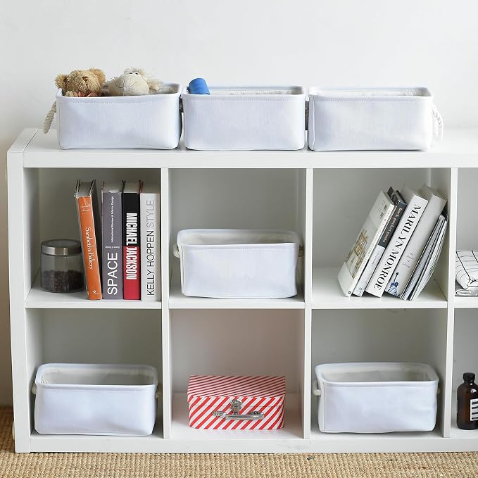 TheWarmHome Storage Basket for Organizing - Small 6 Pack 11.8x7.8x5.2 inch Gifts for Empty with Rope, Fabric Storage Cubes for Decorative Cloth Dog Livehome (White) - Image 2