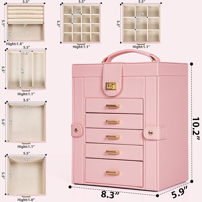 AKOZLIN Large Jewelry Box Organizer Functional with Big Mirror, Leather Jewelry Storage Case for Women Girls Ring Necklace Earring Bracelet Holder Organizer - Image 5