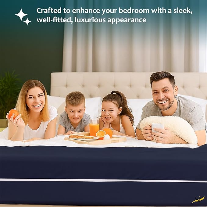 Mattress Protector Full XL Size 100% Waterproof Zippered Cover, 15 Inches Deep, Six-Sided Mattress Encasement for Bed, Zipper Closure Style (Navy Blue)