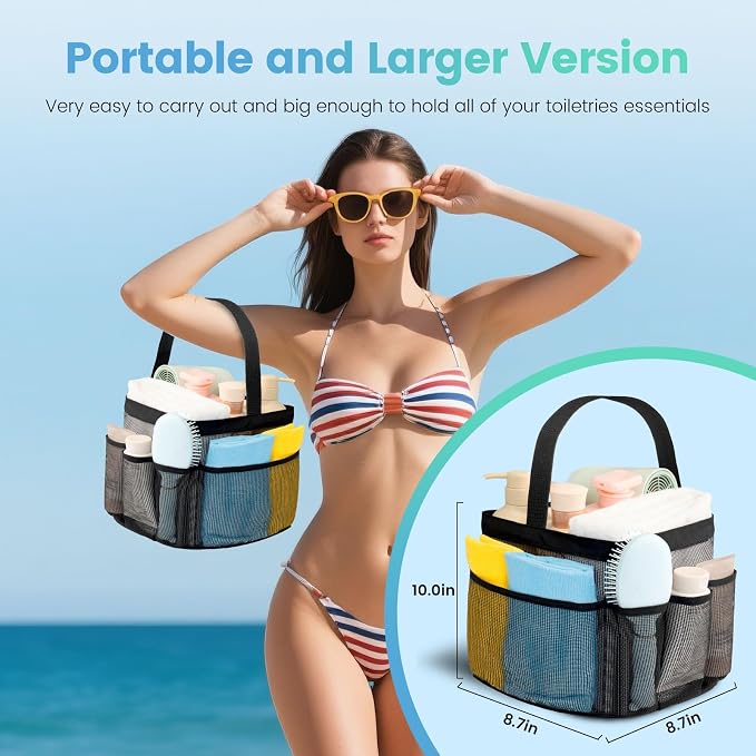 Mesh Shower Caddy Portable for College Dorm Room Essentials for Girls with 9 Pockets,Large-Capacity Shower Basket,Quick Dry Toiletry Tote Bag for Women,Outdoor Gym,Travel,Swim,Beach Camping Essentials - Image 5