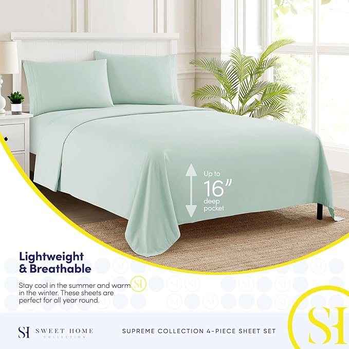 Twin Sheets - Breathable Luxury Sheets with Full Elastic & Secure Corner Straps Built In - 1800 Supreme Collection Extra Soft Deep Pocket Bedding Set, Sheet Set, Twin, Mint