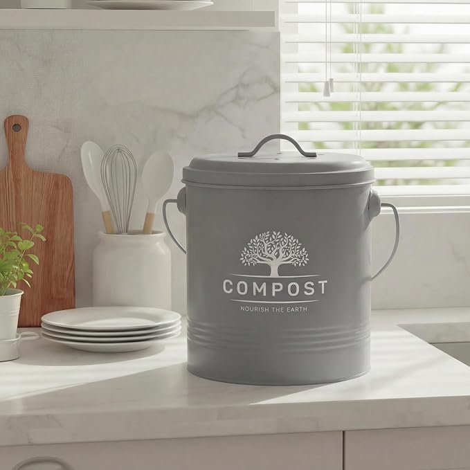 Perfnique Kitchen Compost Bin, 1.3 Gallon Countertop Compost Bin with Lid, Indoor Compost Bucket Includes Inner Bucket Liner and Carbon Filter, Small Compost Bin with Trash Bags (with Bags, Grey) - Image 8
