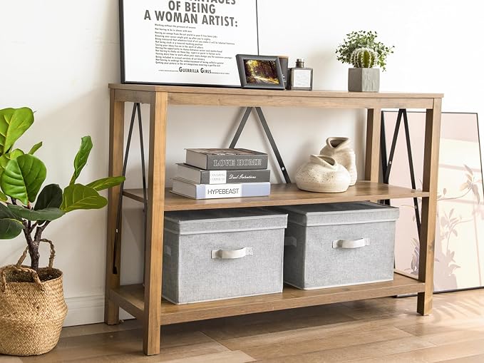 StorageWorks Fabric Storage Bins with Lid, Decorative Storage Boxes for Shelves, Stackable Closet Organizer Basket with Handles, Large, Gray, 2-Pack - Image 6