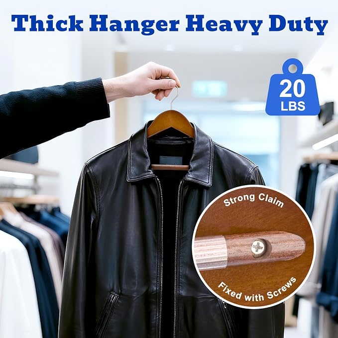 HOUSE DAY Wood Suit Hangers for Men 24 Pack, Smooth Wide Shoulder Wooden Hangers with Non Slip Pant Holder, Wide Hangers for Suits, Coats, Jackets, Heavy Wide Clothes Hanger, Walnut - Image 5