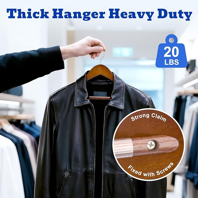 HOUSE DAY Wide Shoulder Wooden Hangers 12 Pack, Wood Suit Hangers for Men with Non Slip Pants Bar, Smooth Finish Solid Wood Coat Hanger for Jacket, Pants, Dress, Heavy Clothes Hanger (Walnut) - Image 5