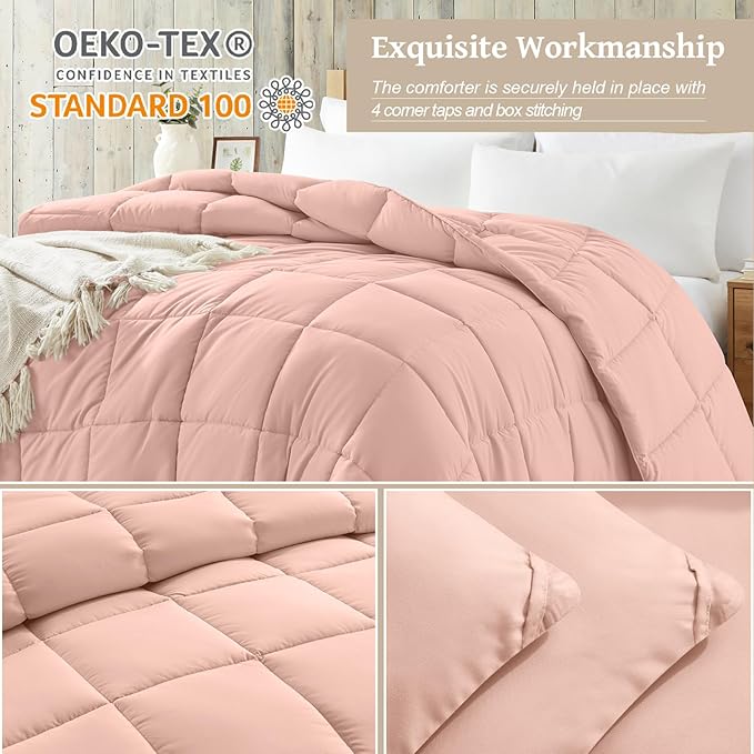 Homelike Moment Comforters Queen Size - Pink Duvet Insert Down Alternative Bed Queen Comforter, Lightweight Bedding Comforters Full Size Quilted Soft All Season Solid Pink