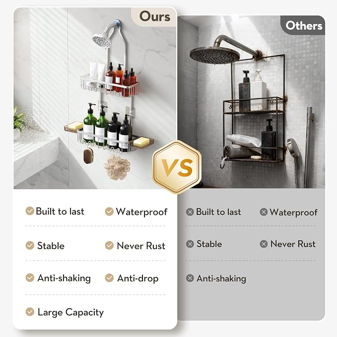 Shower Caddy Hanging, Shower Organizer Hanging, Aluminum Shower Racks for Inside Shower with Hooks for Razor, Never Rust Bathroom Organizers and Storage with Soap Holder, Bright Silver - Image 3