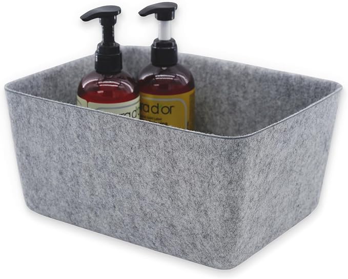 Welaxy Felt Storage Bin, Wide Deep Drawer Organizer Caddy for Makeup, Jewelry, Stationery, Closet & Bathroom, Minimalist Box (Gray Bin, M) by Welaxy