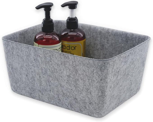 Welaxy Felt Storage Bin, Wide Deep Drawer Organizer Caddy for Makeup, Jewelry, Stationery, Closet & Bathroom, Minimalist Box (Gray Bin, M) by Welaxy