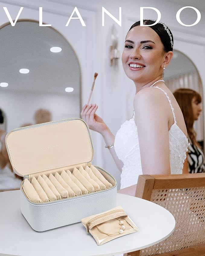 Vlando Jewelry Travel Case,Travel Jewelry Organizer with Clear Velvet Jewelry Bags 12Pcs Zipper Pouch for Women Girls-Baby Blue - Image 2