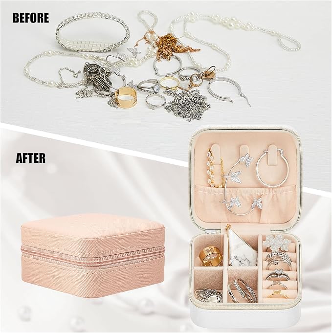 Taiyin Travel Jewelry Case, Bridesmaid Gifts Mini Jewelry Organizer, PU Leather Portable Earring Box for Women Girls - Image 5