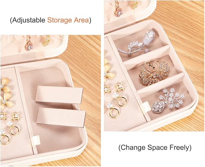 LANDICI Small Jewelry Box for Women Girls, PU Leather Travel Jewelry Case, Portable Jewelry Organizer Storage Holder Display for Ring Earrings Necklace Bracelet Bangle Men Kids Gift, White - Image 4