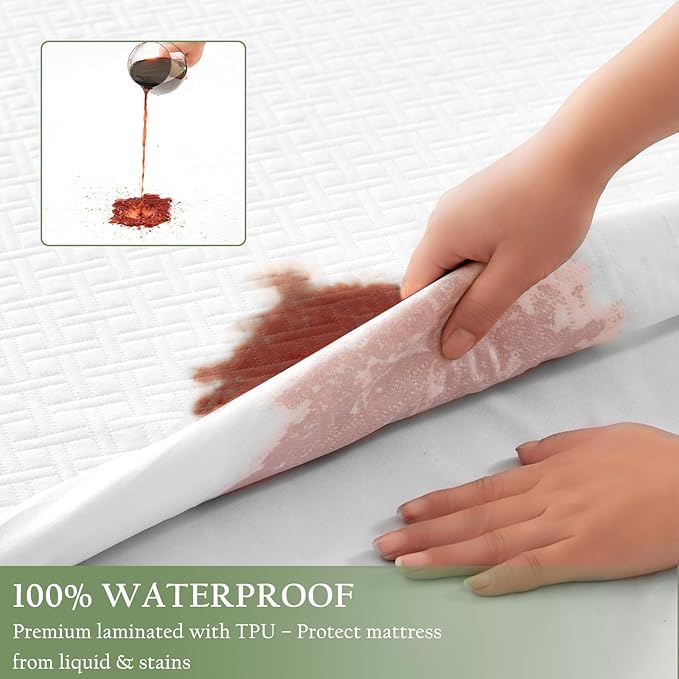King Size Waterproof Mattress Protector Viscose Derived from Bamboo, Soft Mattress Cover Fitted with Deep Pocket 8"-21", Breathable Noiseless Mattress Pad, Machine Washable (White)