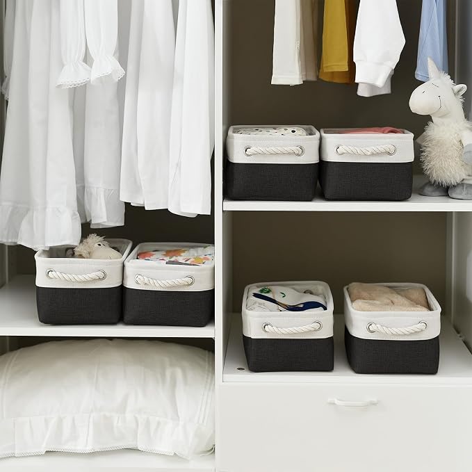 TheWarmHome Storage Bins for Shelves - 6 Pack 11.8x7.8x5.2 inch Collapsible Storage Cubes, Basket for Gifts Empty Closet Organizing Dog Toy Box (White & Black) - Image 4