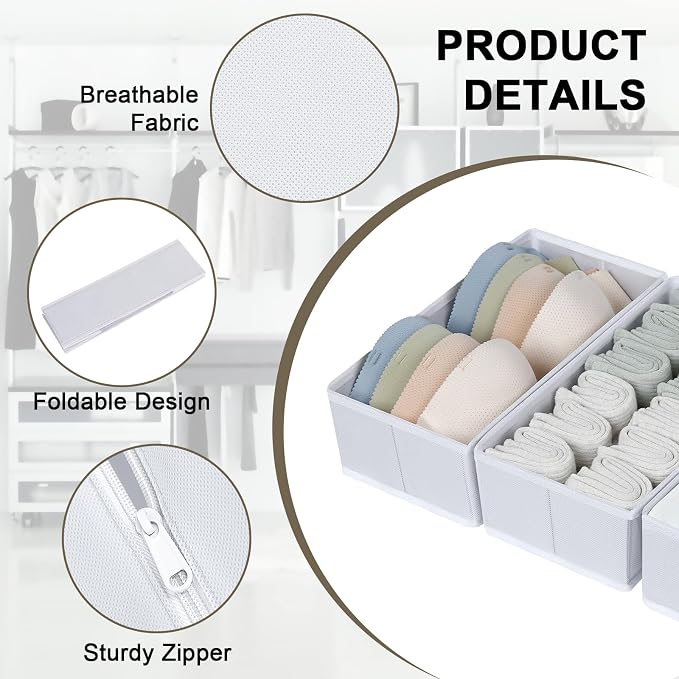DIMJ Drawer Organizer Clothes, 12 Pack Fabric Closet Organizers and Storage, Foldable Baby Clothes Organizer & Dresser Bin For Nursery, Bedroom, Closet, Socks, Bra, Tie,White - Image 2