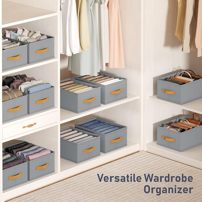 DIMJ Wardrobe Clothes Organizer - Foldable Closet Drawer Organizer Dividers for Jeans, Pants, Sweater, T Shirt, Storage Bins with Handles for Shelf - Image 6
