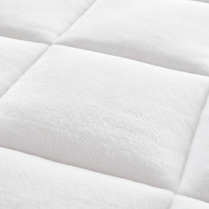Madison Park Waterproof Mattress Protector, Cloud Soft Plush Mattress Cover, Overfilled Mattress Pad, Fitted Pocket Fits Up to 18 Inch, Machine Washable Bed Cover, White Twin XL