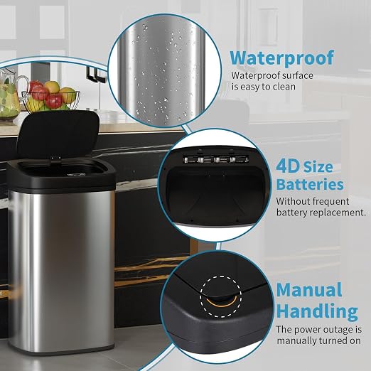 BestOffice 22 Gallons Automatic Sensor Large Kitchen Trash Can with Stainless Steel, Touchless Garbage Bin with Lid for Kitchen, Home, Office Waste Bin 82L - Image 4