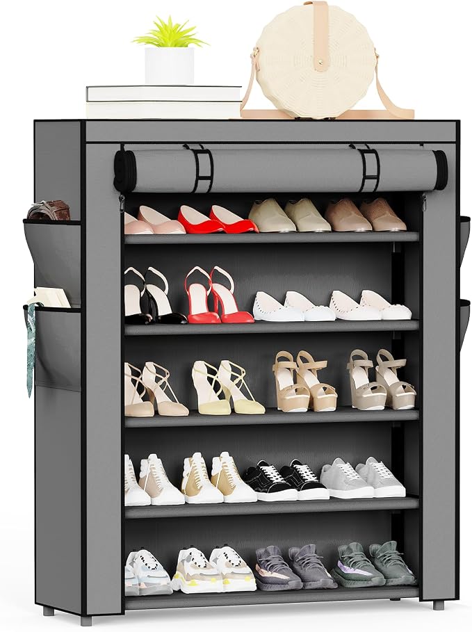 Mavivegue Shoe Rack with Cover, 5 Tier Shoe Organizer for Entryway, Shoe Storage for Front Door Entrance, Closet, Garage, Grey by Mavivegue