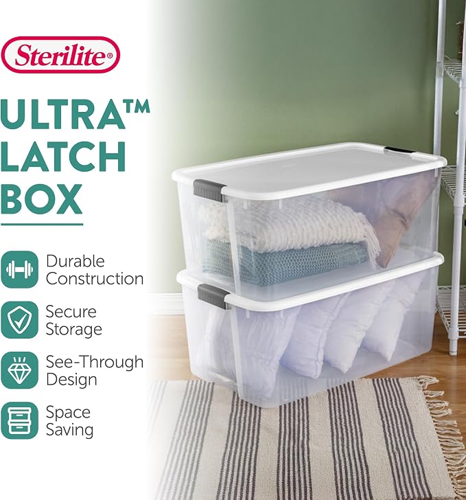 Sterilite 8-Pack Ultra Latching Box, Storage Bins with Lids, Clear Plastic, 116 Quart - Heavy-Duty Organizing Containers for Closet, Bathroom, and Office - Image 3