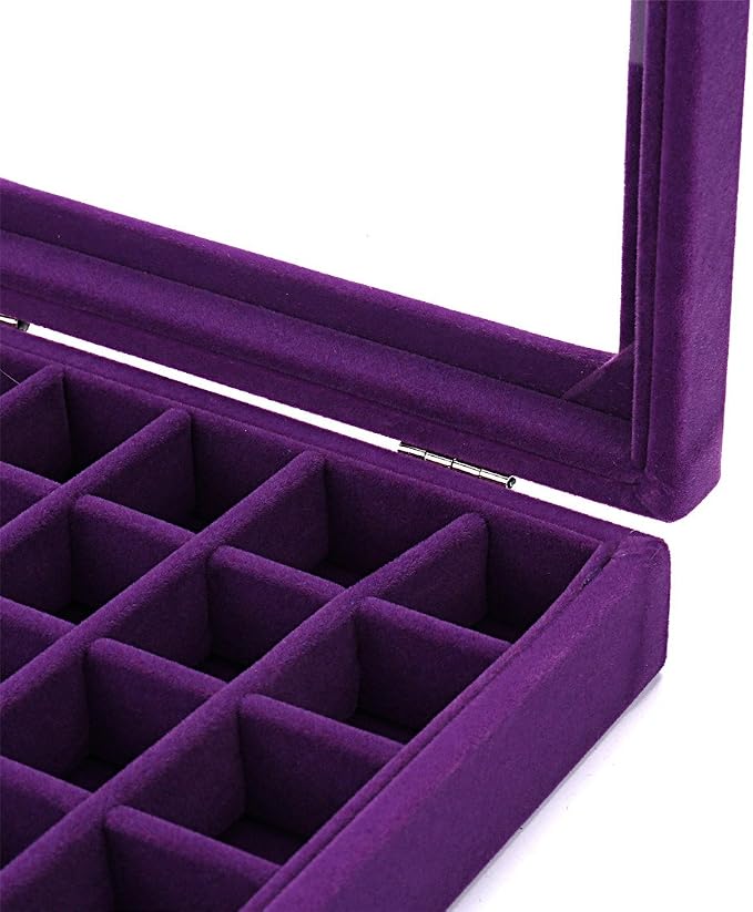 24 Grids Velvet Glass Ring Earrings Jewelry Box Earrings Organiser Storage Holder Display Case - Image 5