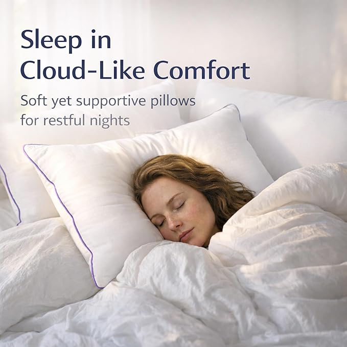 Standard Pillows Set of 2 – Bed Pillows for Sleeping, Down Alternative Pillows, Soft Yet Supportive, Maintains Loft, Hotel Quality, Machine Washable