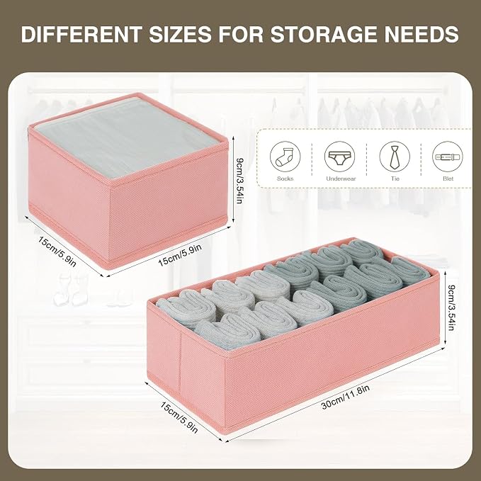 DIMJ Drawer Organizers - Set of 12 Fabric Closet Organizers and Storage, Drawer Dividers for Baby Clothes, Socks, Belt, Tie (Pink) - Image 2