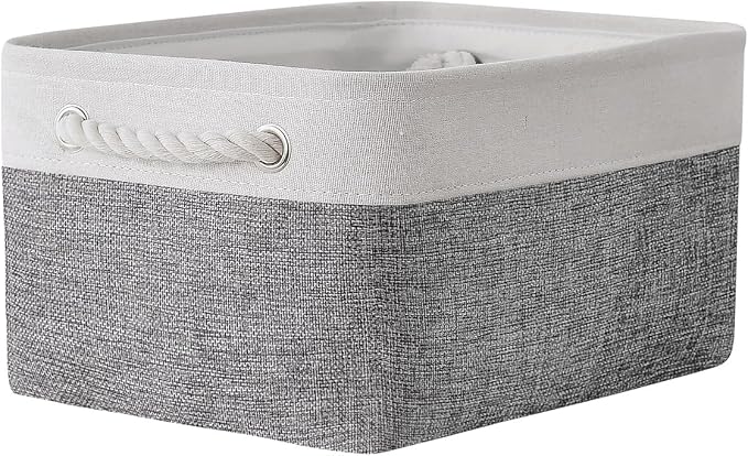TheWarmHome Organization and Storage Basket for Shelves - 1 Pack 14x10x6.7 inch Collapsible Storage Bins, Fabric Storage Cubes for Closet Organizer Toy Gift Cloth (White & Grey) by TheWarmHome