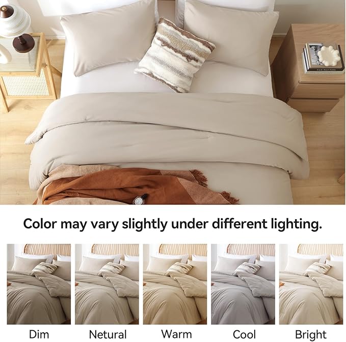 ROSGONIA California King Comforter Set Light Khaki, 3pcs (1 Boho Cal King Comforter & 2 Pillowcases) All Season Lightweight Bedspread Bedding Blanket