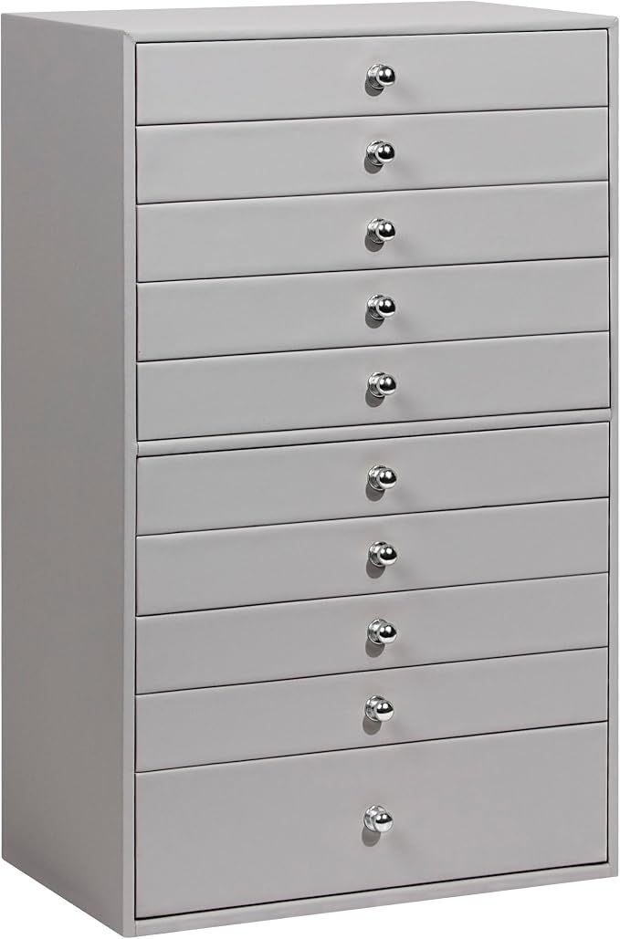 GUKA Large Jewelry Box, Jewelry Case with 10 Drawers for Big and Small Jewelry, Jewelry Storage Organizer for Watch Earrings Necklace Rings Bracelets, Birthday Wedding Gifts, Grey by GUKA