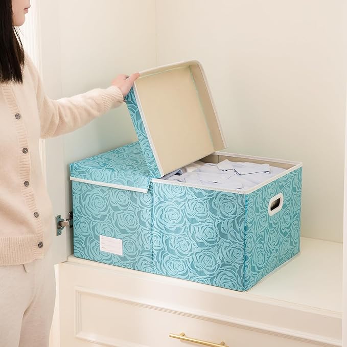 PRANDOM Extra Large Collapsible Storage Cubes with Lids Fabric Decorative Storage Bins Boxes Organizer Baskets with Cover Handles for Bedroom Closet Living Room 19.6x15.7x11.8 Inch 3 Pack - Image 3