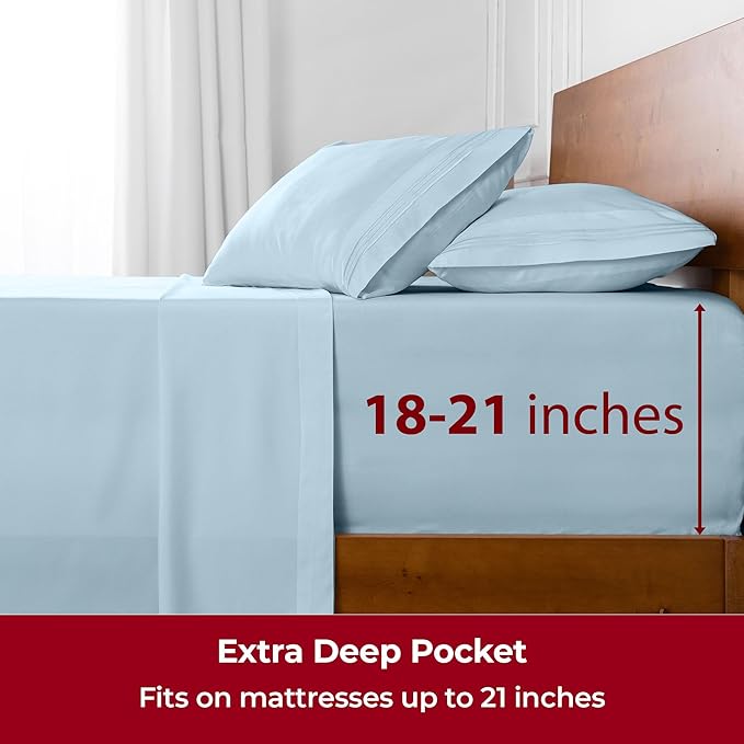 Mellanni Extra Deep Queen Sheets - 4 PC Iconic Collection Bedding - Hotel Luxury, Ultra Soft, Cooling Bed Sheets - Wrinkle, Fade, Stain Resistant (Queen, Aqua)