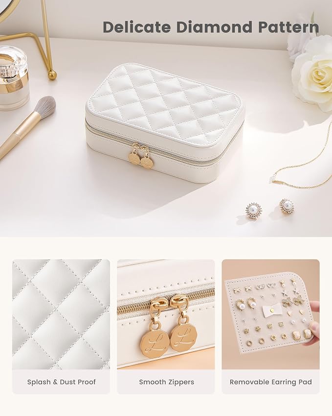 Lolalet Travel Jewelry Case for Women Girls, PU Leather Jewelry Organizer with Clear Storage Bag Small Portable Jewelry Box for Necklace Bracelet Earring Ring Mothers Day Birthday Gifts -Medium/Beige - Image 3