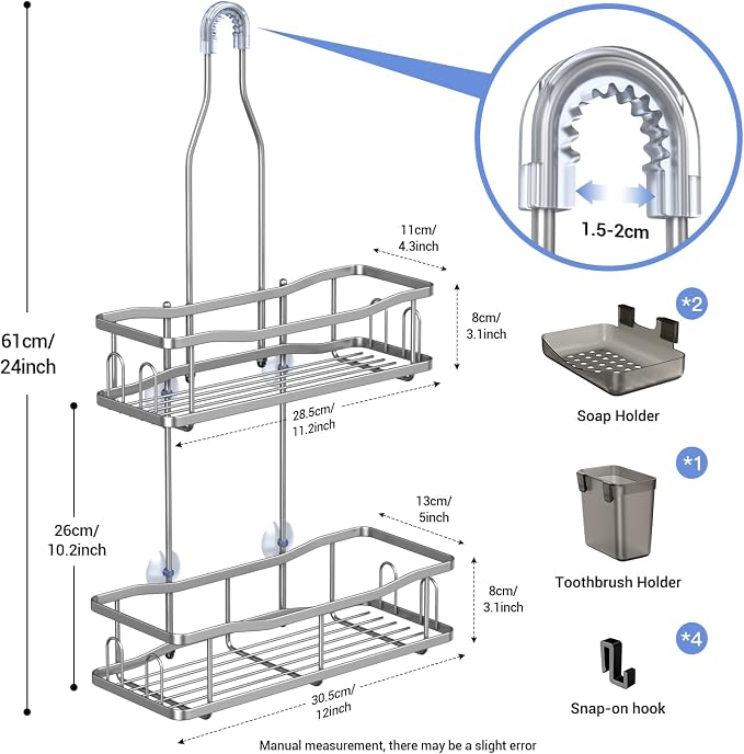 Aitatty Hanging Shower Caddy Bathroom Organizer: Rustproof Shower Shelf Racks Over Shower Head - No Drilling Inside Bath Shower Rack Shelves Over Showerhead for Shampoo with Soap Holder Silver - Image 6