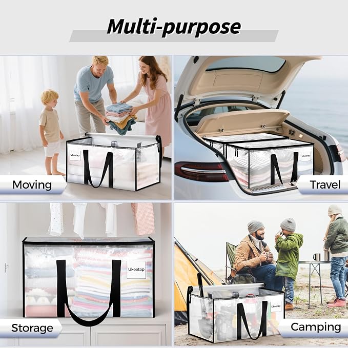 16 Pack Extra Large Heavy Duty Moving Bags, Clear Storage Bins with Lids, Reinforced Handles & Heavy-Duty Zippers Moving Boxes Storage Bags Totes for Clothes Packing, Dorms, College Supplies, Clear - Image 6