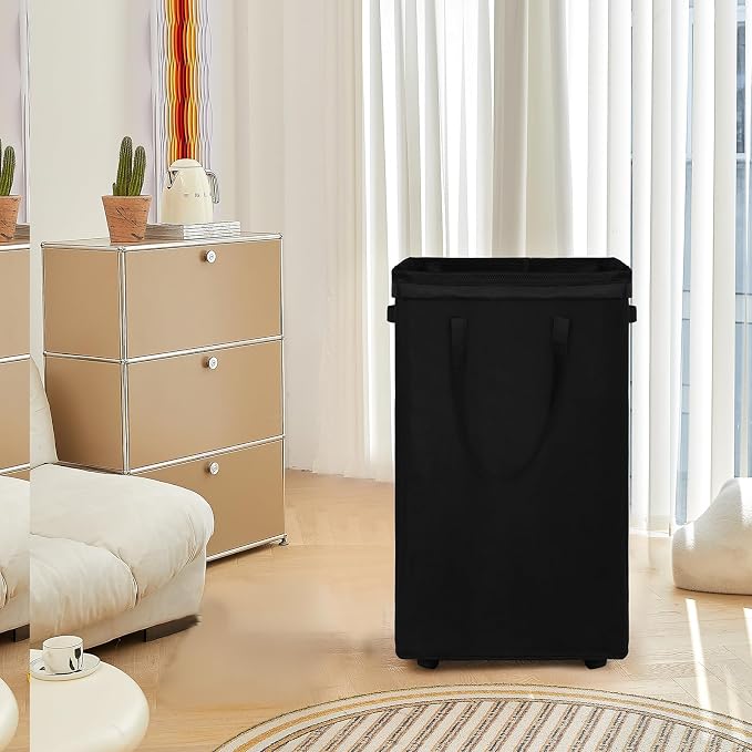 DOKEHOM 90L X-Large Laundry Basket with Removable Wash Bag on Wheels, Collapsible Rolling Laundry Hamper, Foldable Clothes Organizer, Folding Washing Bin (Black) - Image 9