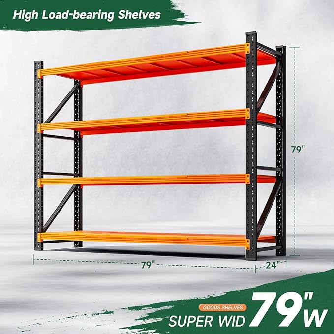Letaya 6000LBS Heavy Duty Storage Shelves,79" H Metal Garage Shelving Units,4 Tier Large Tall Industrial Shelving,Adjustable Utility Rack Shelf for Warehouse,Basement (Orange, 79" W x 24" D x 79" H) - Image 2