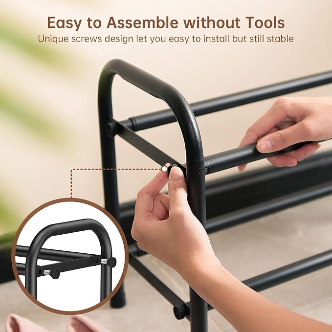 Gonfoam 2-Tier Expandable Shoe Rack,Adjustable Shoe Shelf Storage Organizer Heavy Duty Metal Free Standing Shoe Rack for Entryway Closet Doorway (Black) - Image 3