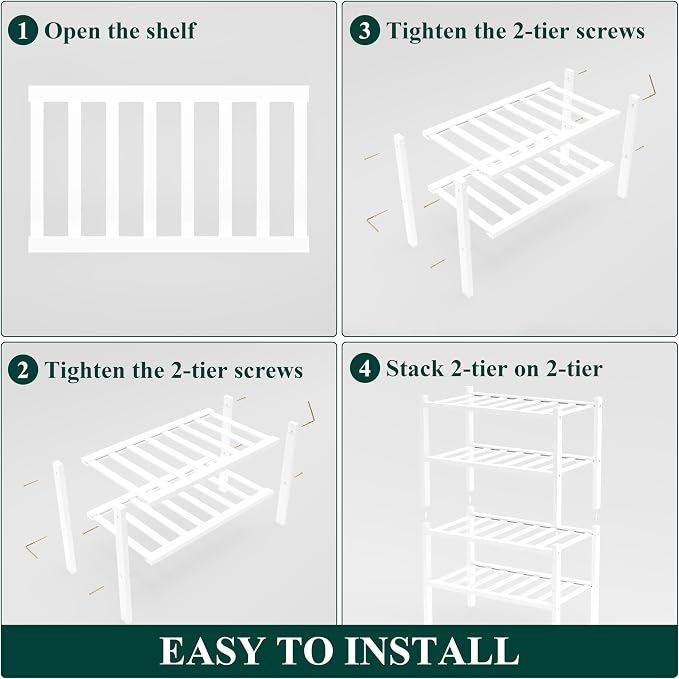 Smiry Bamboo Shoe Rack for Closet, 4 Tier Small Wooden Stackable Shoe Organizer, Free Standing Shoes Storage Shelf for Entryway, Front Door Entrance, White - Image 6