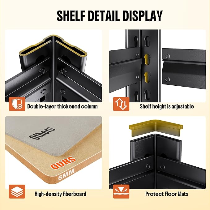 71''H 27.5''W Storage Shelves,2500LBS Garage Shelving ,Adjustable Garage Shelves ,Heavy Duty Metal Shelving, 5 Tier Wood Utility Steel Shelf, Shelving Units and Storage Rack fo Kitchen Pantry Laundry - Image 4