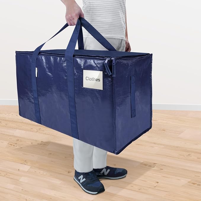TICONN 6 Pack Extra Large Moving Bags Heavy Duty with Zippers & Carrying Handles, Durable Storage Bags Moving Boxes for Closet Organizers and Storage (6 Pack, Navy) - Image 2