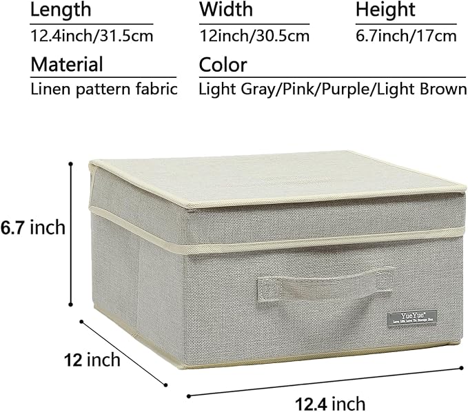 YueYue Foldable Fabric Closet Organizer Bins Box Storage - 4 Pack 12.4 X 12 X 6.7 Inch Storage Bins With Lids 4 Light Color Basket Boxes - Bins Storage Box Collapsible Cloth Home Lid - Image 3