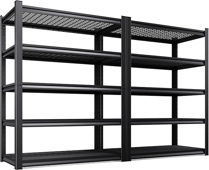 2 Pack Storage Shelves, 2500lbs Garage Shelving,Adjustable Heavy Duty Shelving Unit,5T Tall Garage Shelves，Metal Standing Shelf Units,Utility Rack For Kitchen Warehouse Industrial Basement 72*36*16 by KORVENA