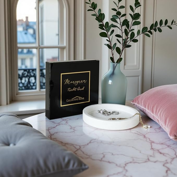 COLLECTIVE HOME - Velvet Jewelry Tray, 6" Monogrammed Jewelry Dish, Smooth Velour Display Dish for Rings, Earrings, Necklaces, Makeup, Personalized Gifts for Women (White-a) - Image 3